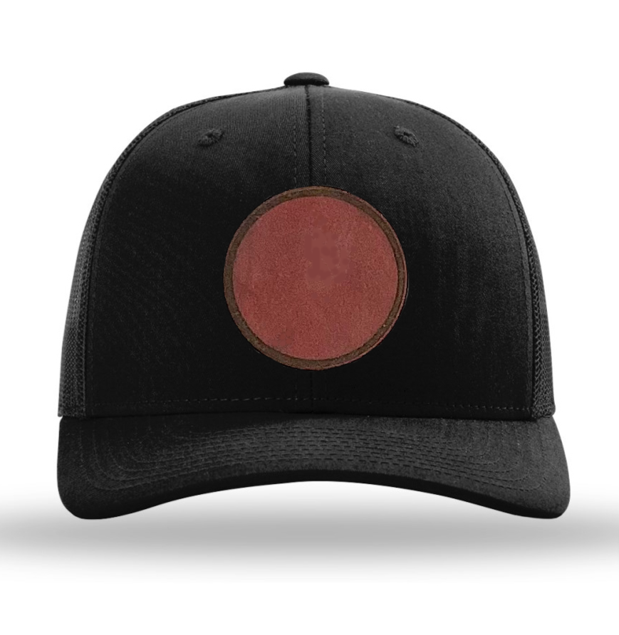 Black/ Black Richardson Leather Patch Trucker Hat