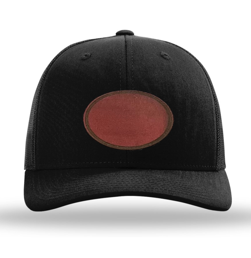 Black/ Black Richardson Leather Patch Trucker Hat
