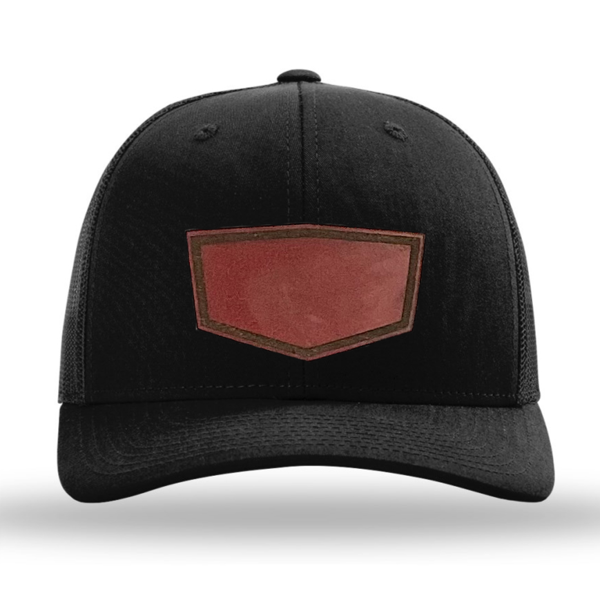 Black/ Black Richardson Leather Patch Trucker Hat