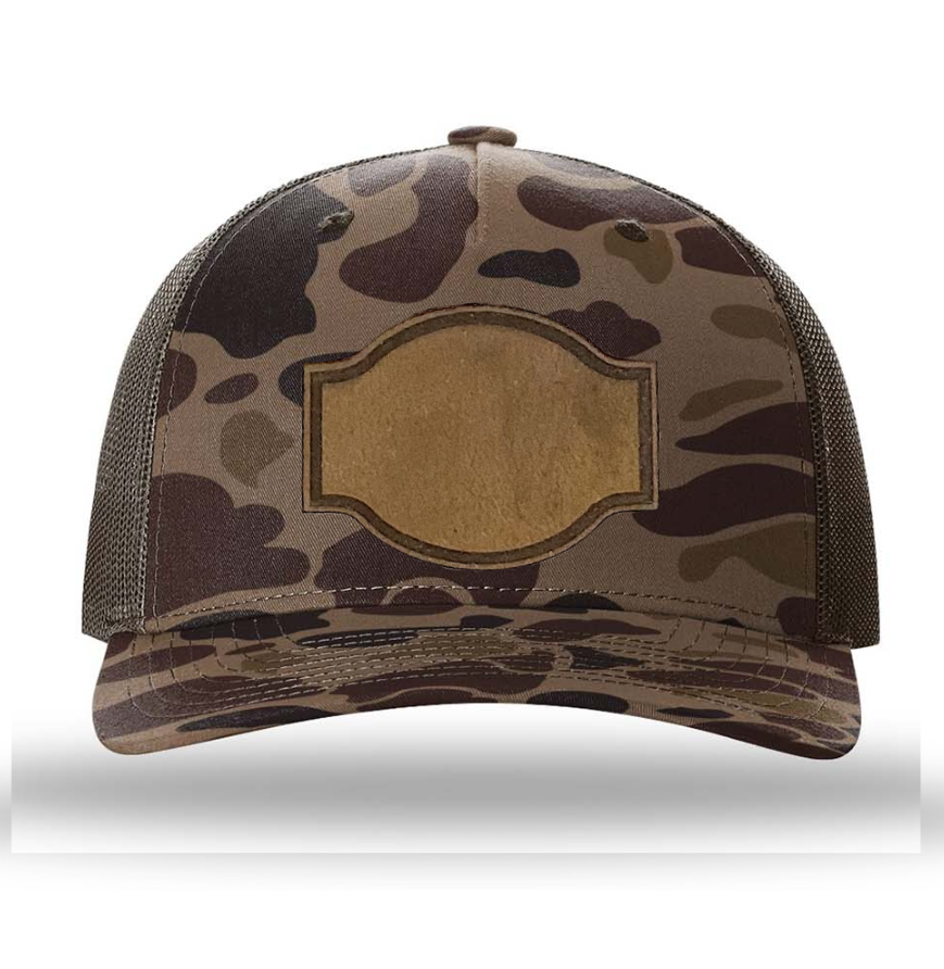 Bark Duck Camo/ Brown Richardson Leather Patch Trucker Hat
