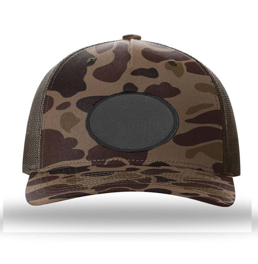 Bark Duck Camo/ Brown Richardson Leather Patch Trucker Hat