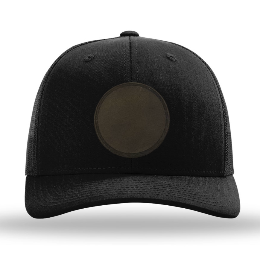 Black/ Black Richardson Leather Patch Trucker Hat