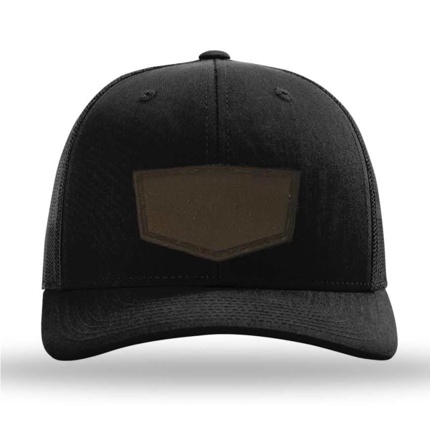 Black/ Black Richardson Leather Patch Trucker Hat