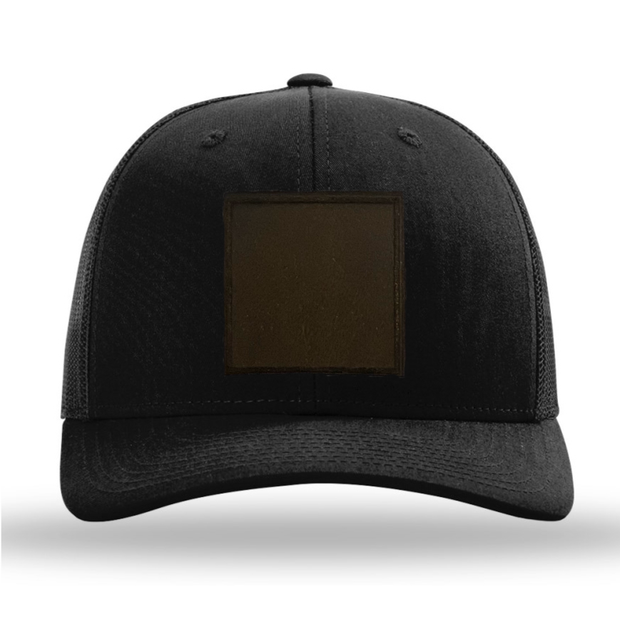 Black/ Black Richardson Leather Patch Trucker Hat