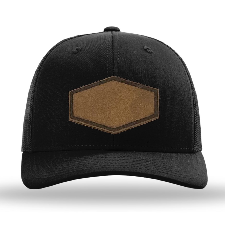 Black/ Black Richardson Leather Patch Trucker Hat