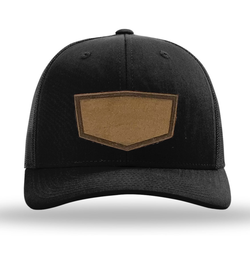 Black/ Black Richardson Leather Patch Trucker Hat