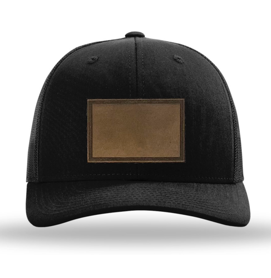 Black/ Black Richardson Leather Patch Trucker Hat
