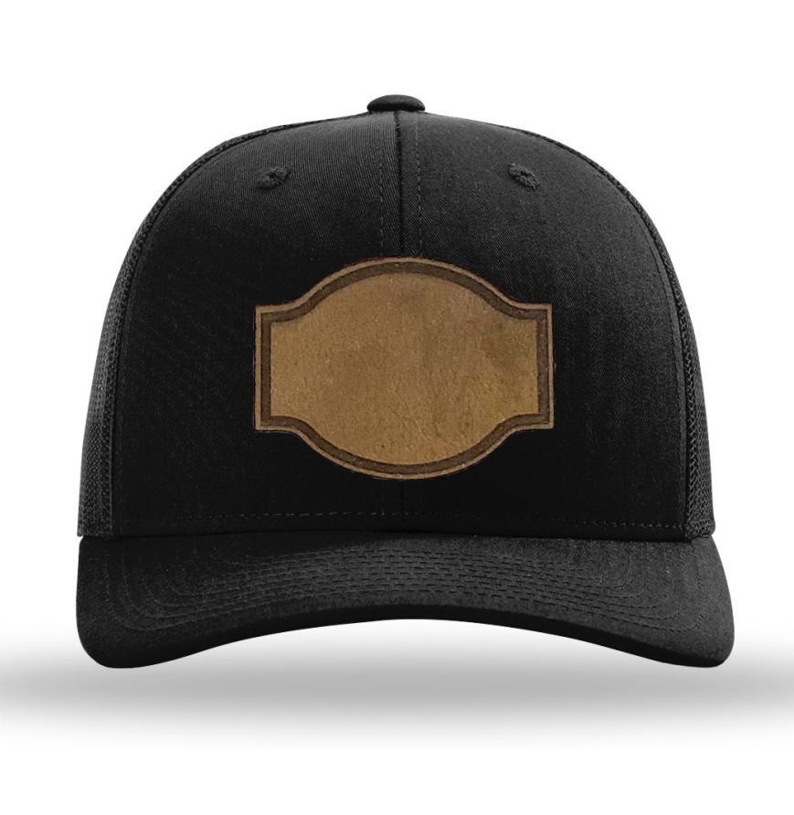 Black/ Black Richardson Leather Patch Trucker Hat