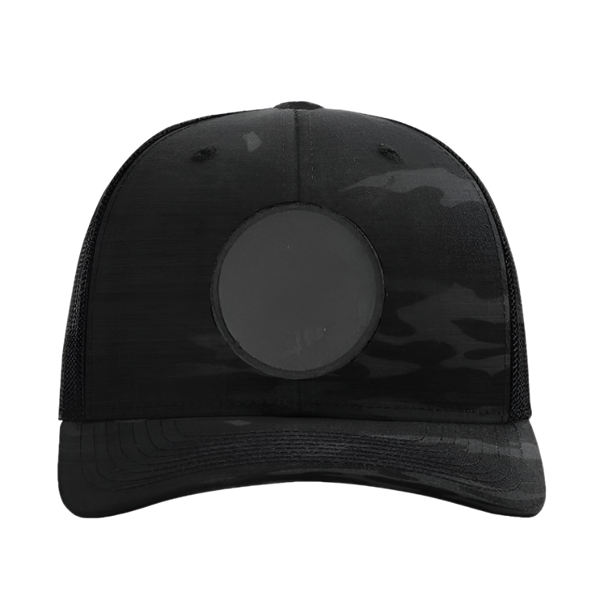 Black Multicam/ Black Richardson Leather Patch Trucker Hat