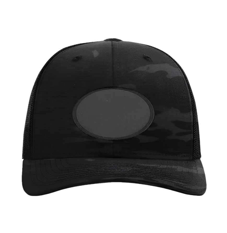 Black Multicam/ Black Richardson Leather Patch Trucker Hat
