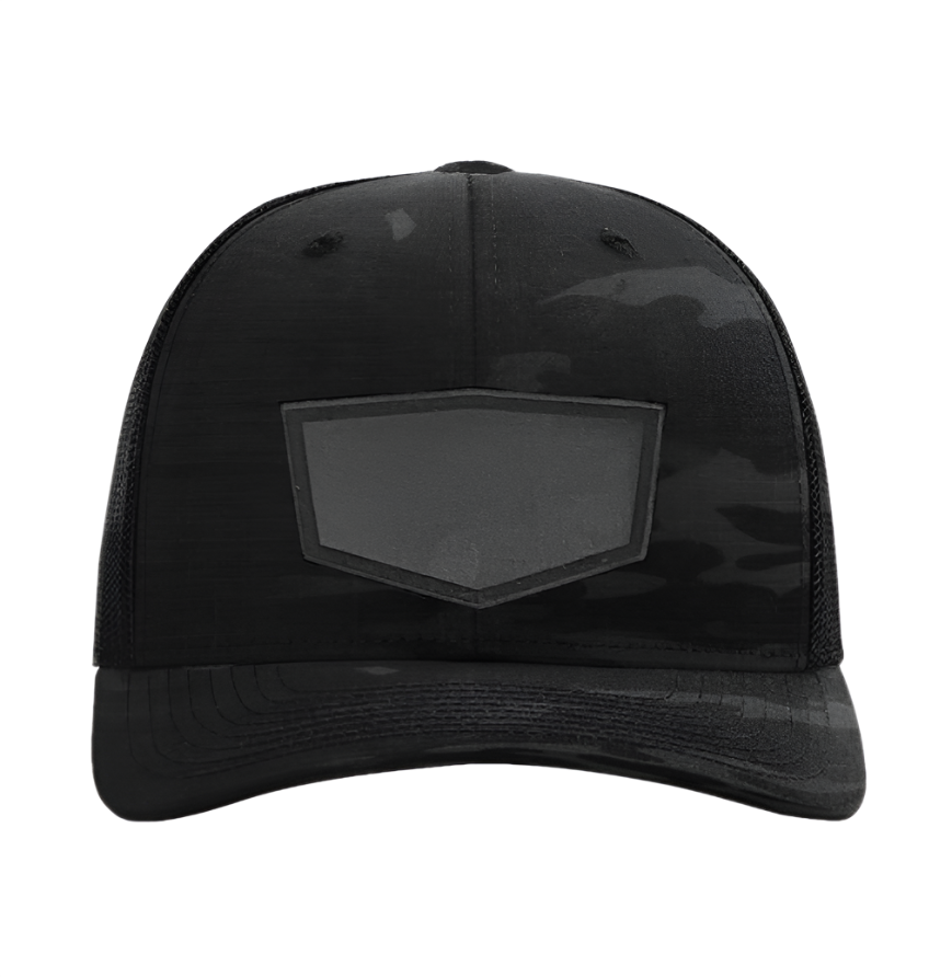 Black Multicam/ Black Richardson Leather Patch Trucker Hat