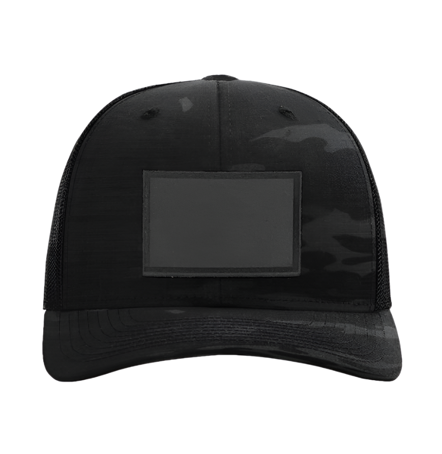 Black Multicam/ Black Richardson Leather Patch Trucker Hat