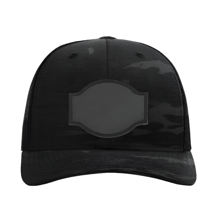 Black Multicam/ Black Richardson Leather Patch Trucker Hat