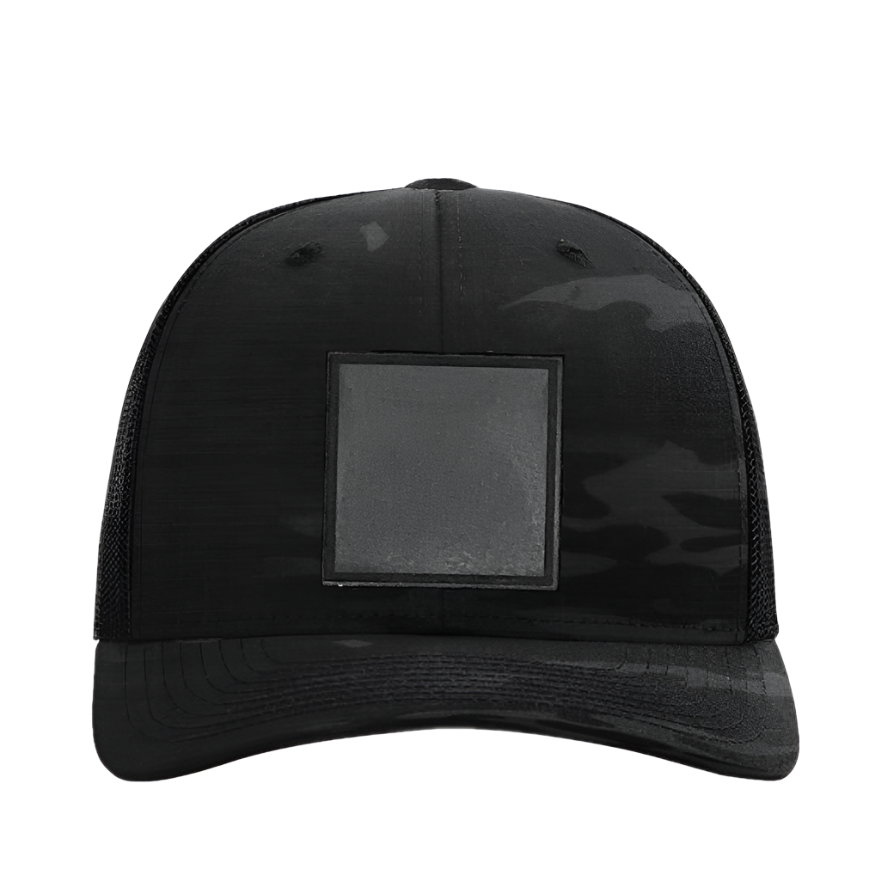 Black Multicam/ Black Richardson Leather Patch Trucker Hat