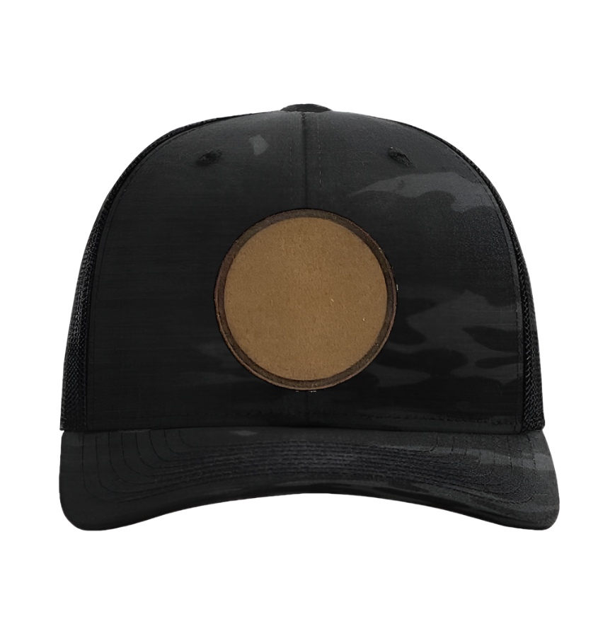 Black Multicam/ Black Richardson Leather Patch Trucker Hat
