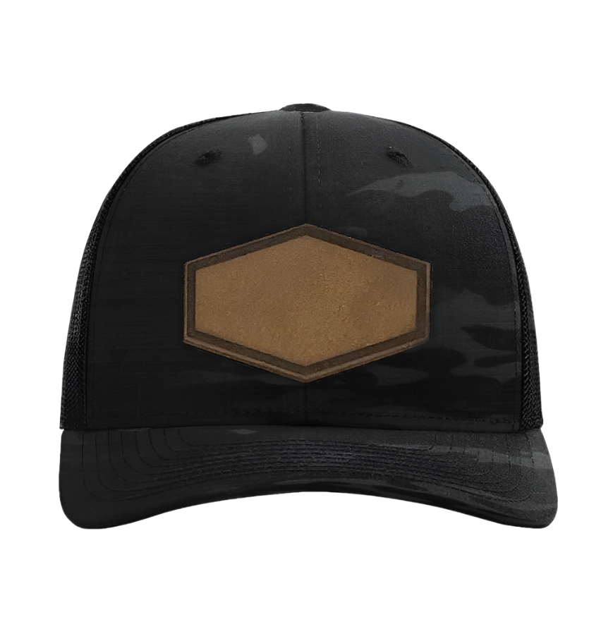 Black Multicam/ Black Richardson Leather Patch Trucker Hat