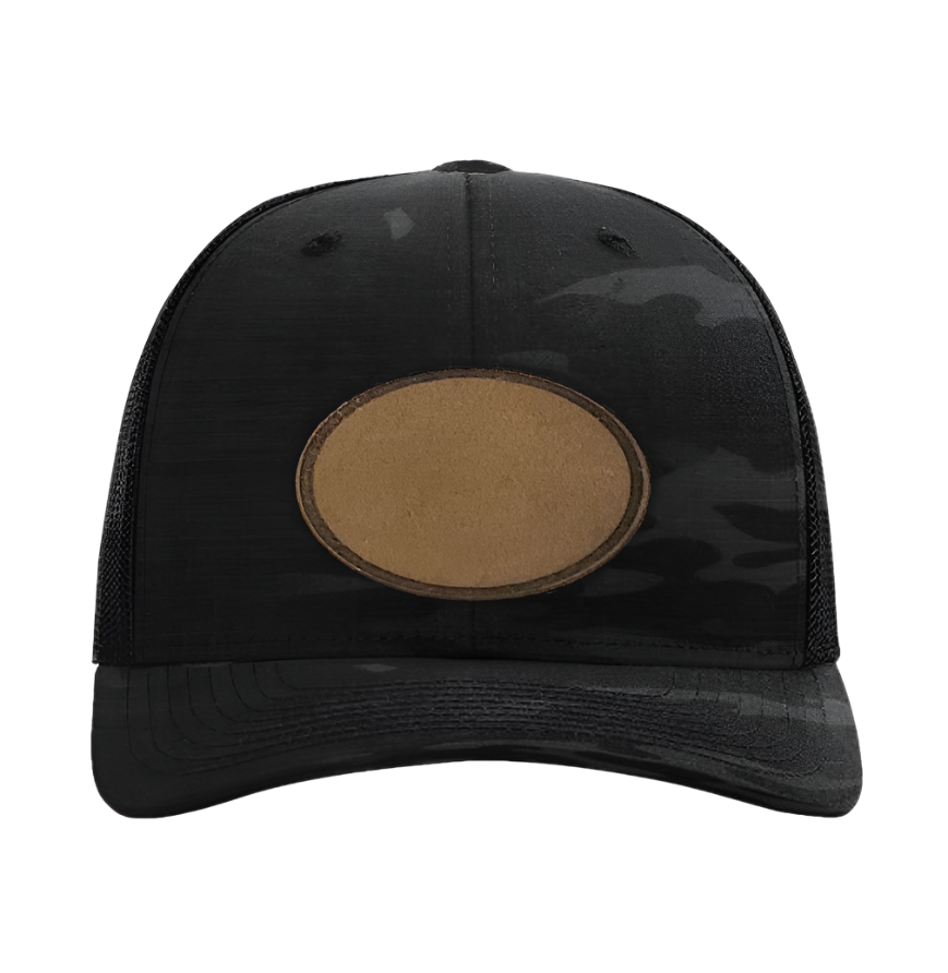 Black Multicam/ Black Richardson Leather Patch Trucker Hat
