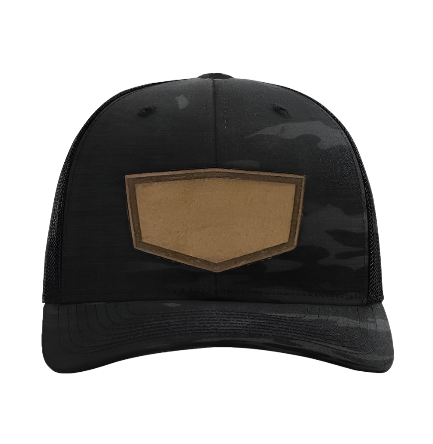 Black Multicam/ Black Richardson Leather Patch Trucker Hat