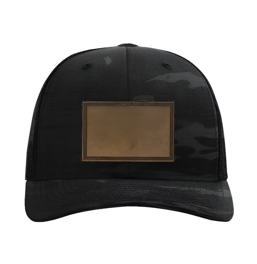 Black Multicam/ Black Richardson Leather Patch Trucker Hat