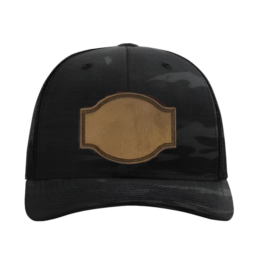 Black Multicam/ Black Richardson Leather Patch Trucker Hat
