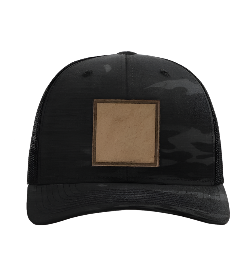 Black Multicam/ Black Richardson Leather Patch Trucker Hat
