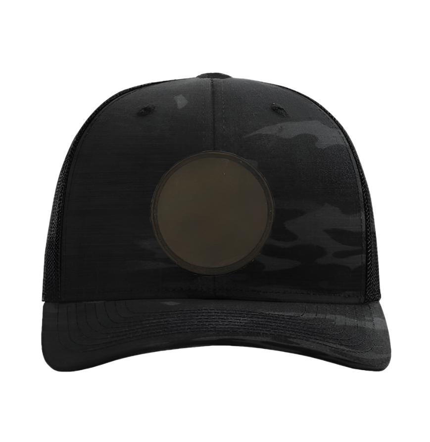 Black Multicam/ Black Richardson Leather Patch Trucker Hat