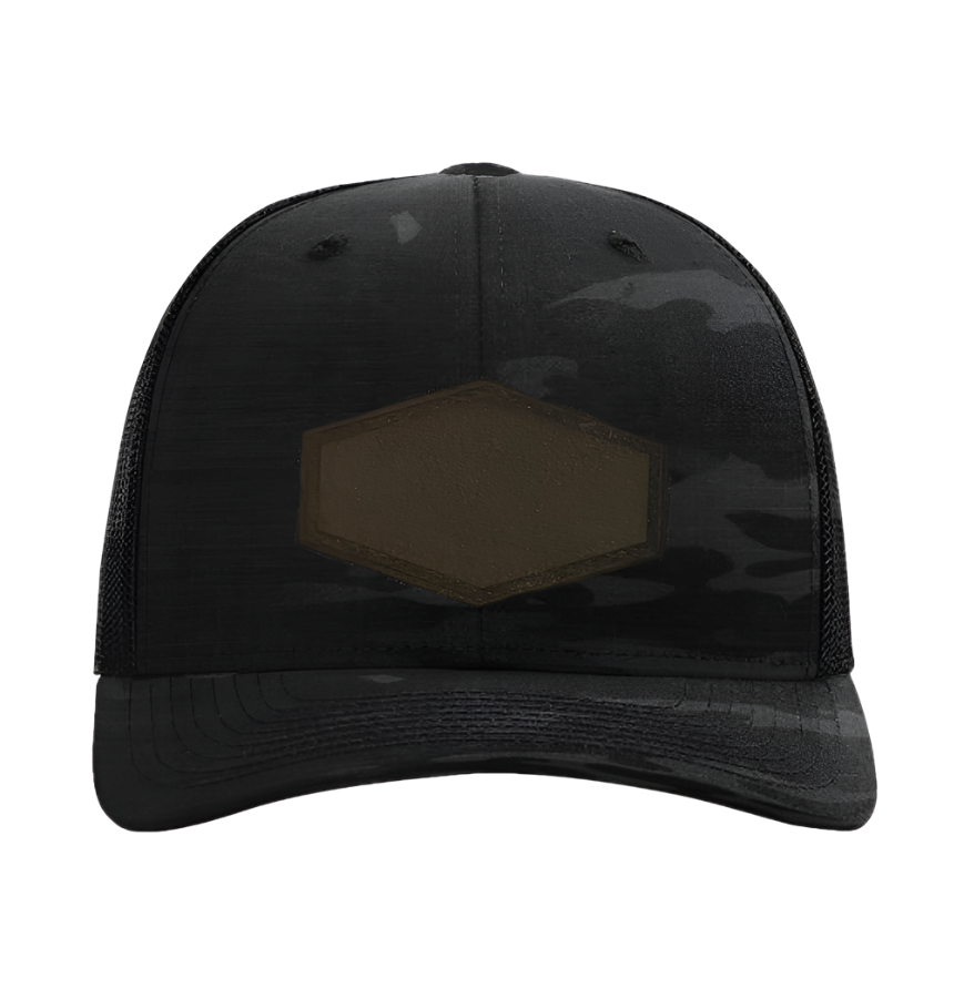 Black Multicam/ Black Richardson Leather Patch Trucker Hat