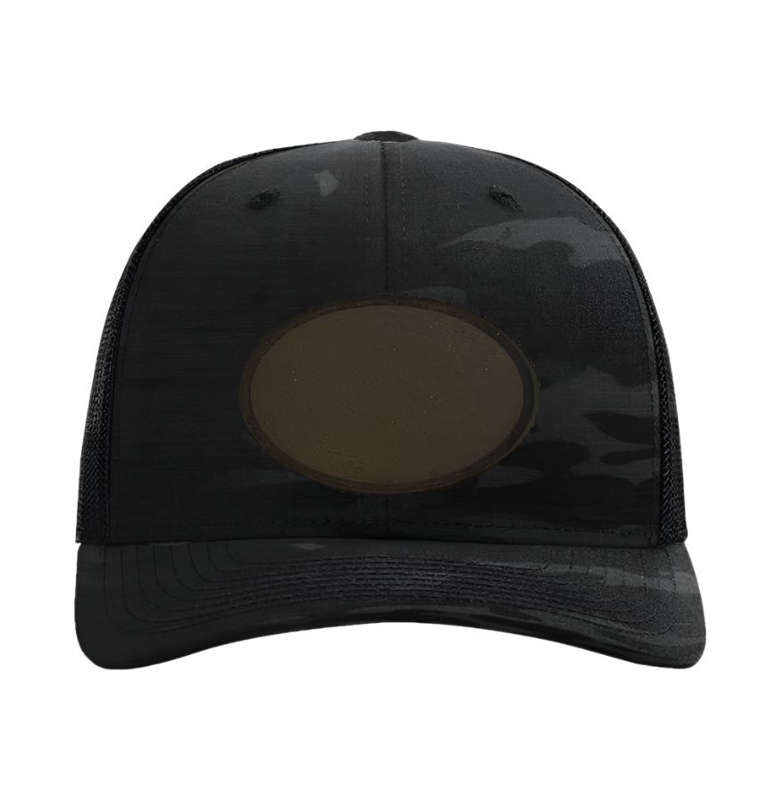 Black Multicam/ Black Richardson Leather Patch Trucker Hat