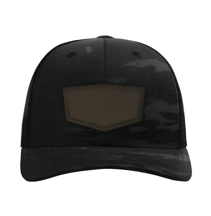 Black Multicam/ Black Richardson Leather Patch Trucker Hat