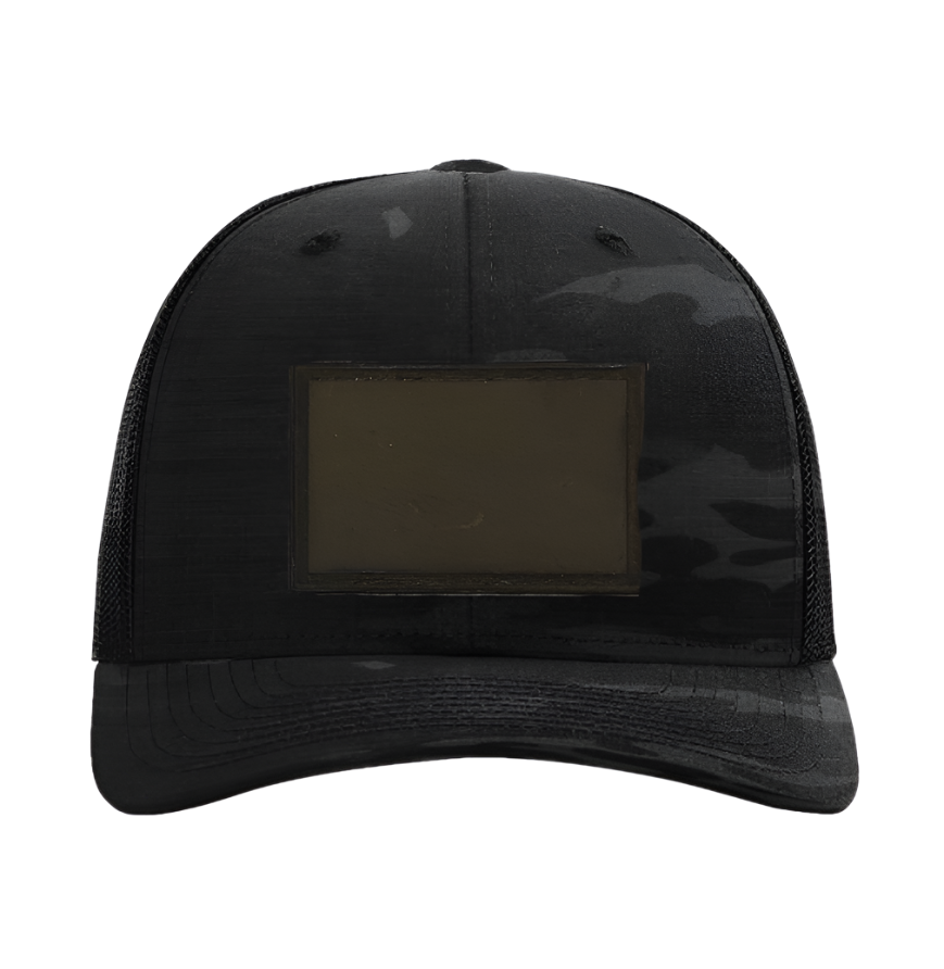 Black Multicam/ Black Richardson Leather Patch Trucker Hat