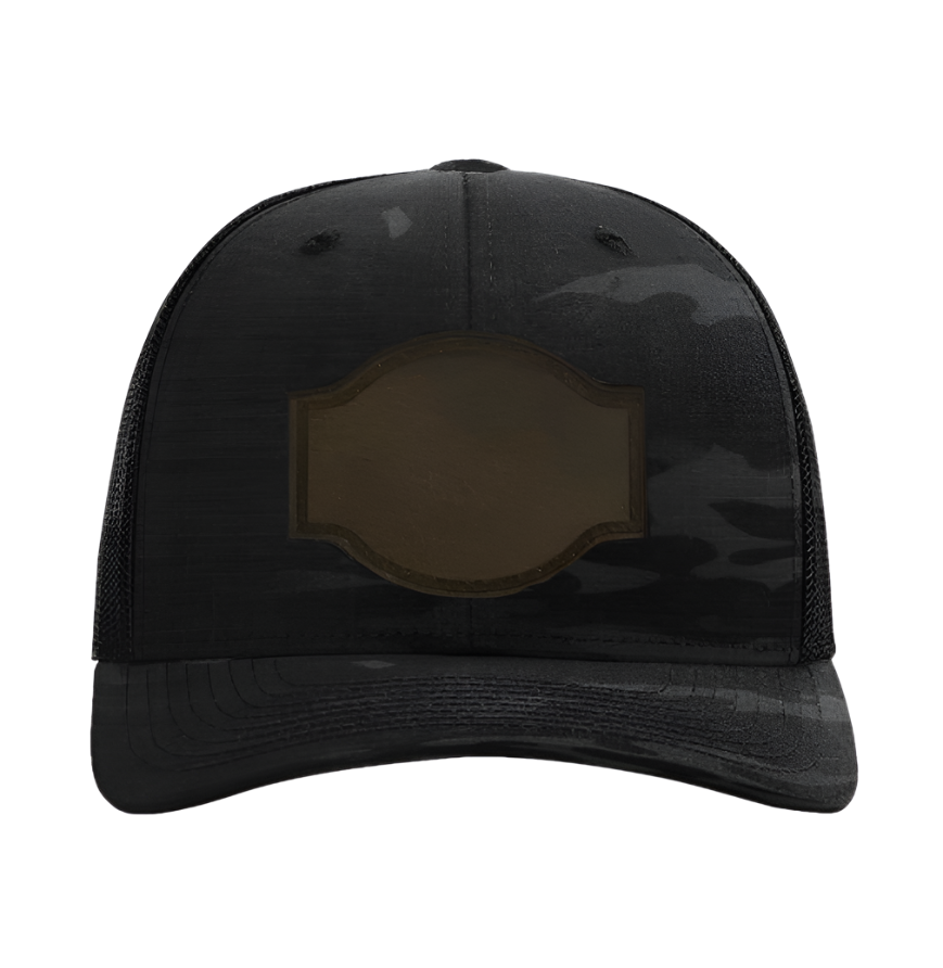 Black Multicam/ Black Richardson Leather Patch Trucker Hat