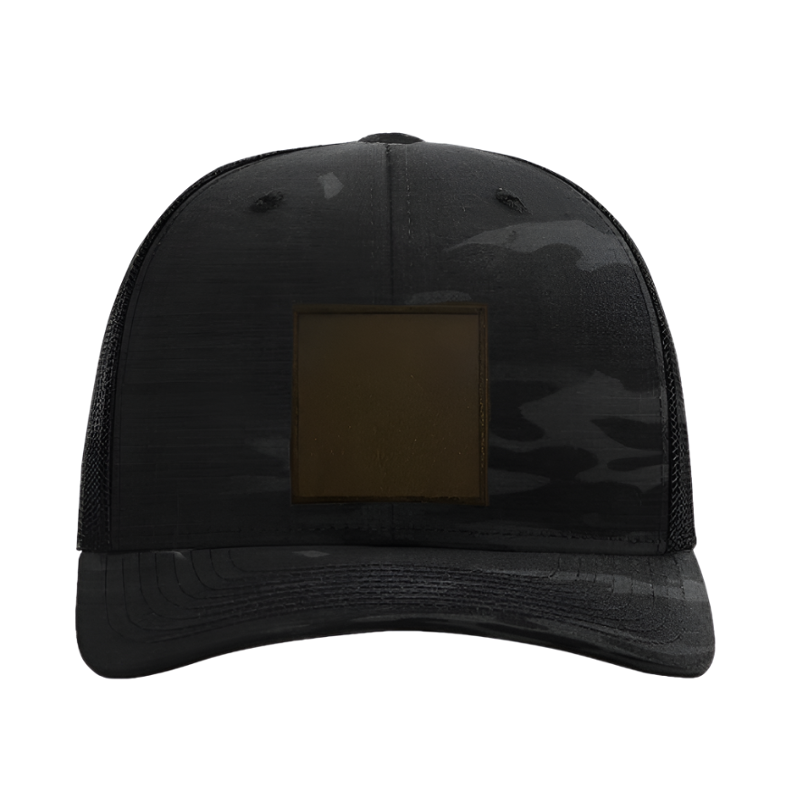 Black Multicam/ Black Richardson Leather Patch Trucker Hat