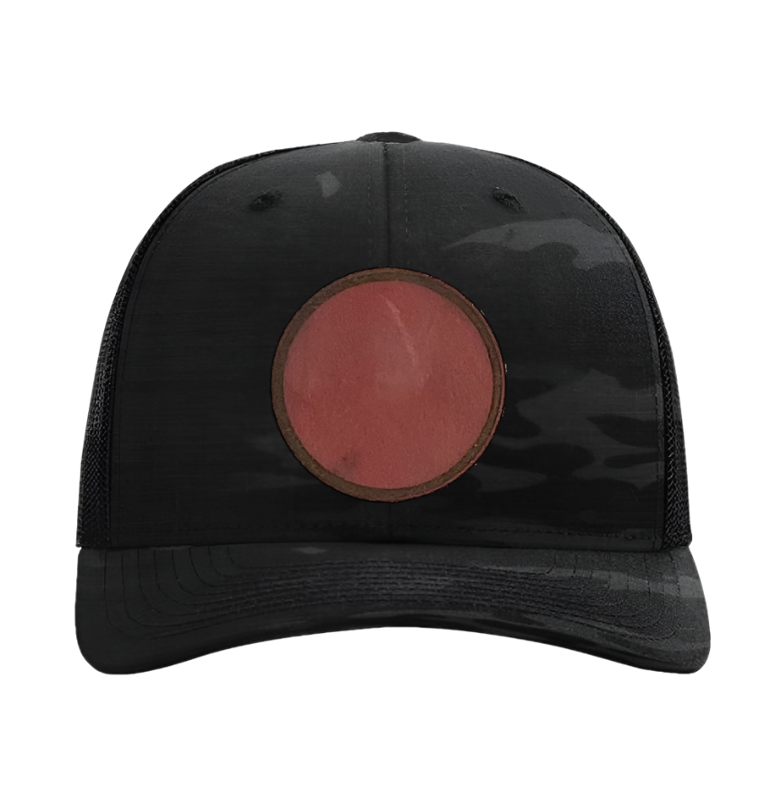 Black Multicam/ Black Richardson Leather Patch Trucker Hat