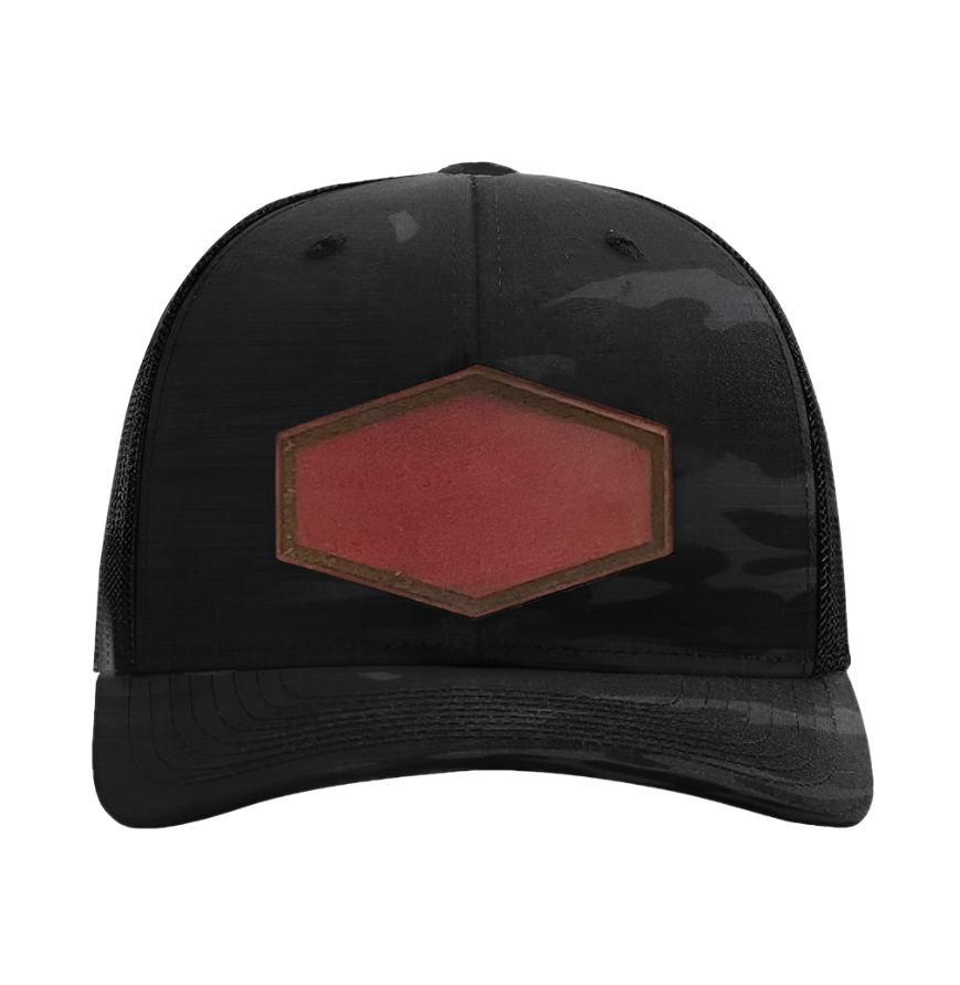 Black Multicam/ Black Richardson Leather Patch Trucker Hat