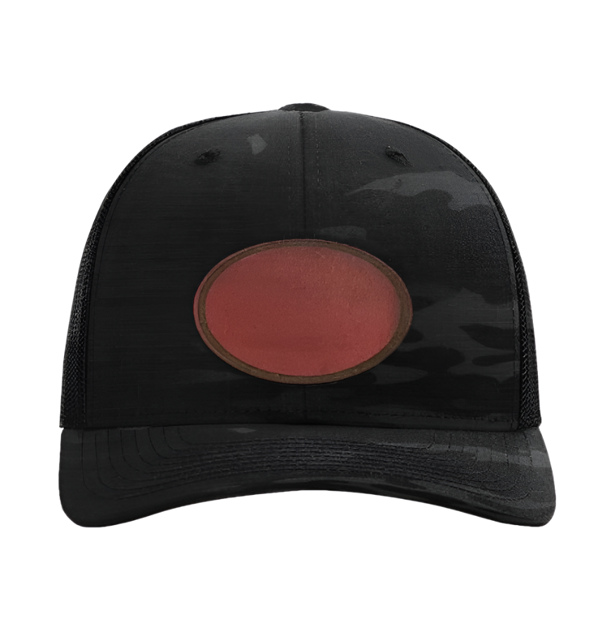 Black Multicam/ Black Richardson Leather Patch Trucker Hat
