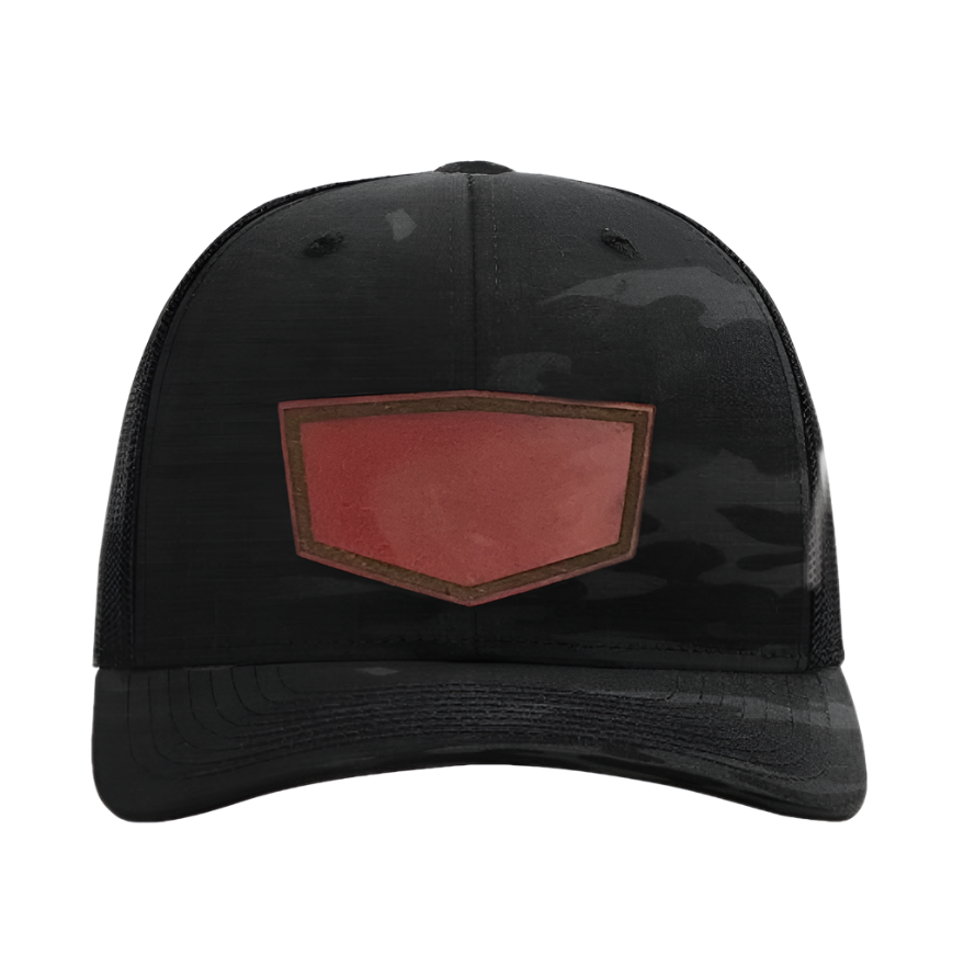 Black Multicam/ Black Richardson Leather Patch Trucker Hat