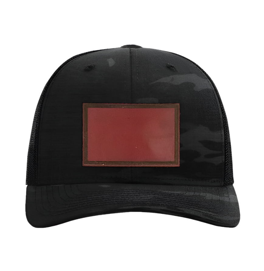 Black Multicam/ Black Richardson Leather Patch Trucker Hat