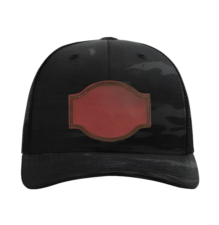 Black Multicam/ Black Richardson Leather Patch Trucker Hat