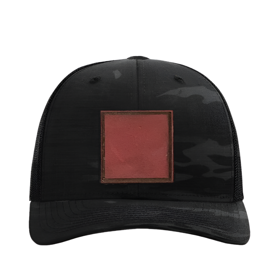 Black Multicam/ Black Richardson Leather Patch Trucker Hat