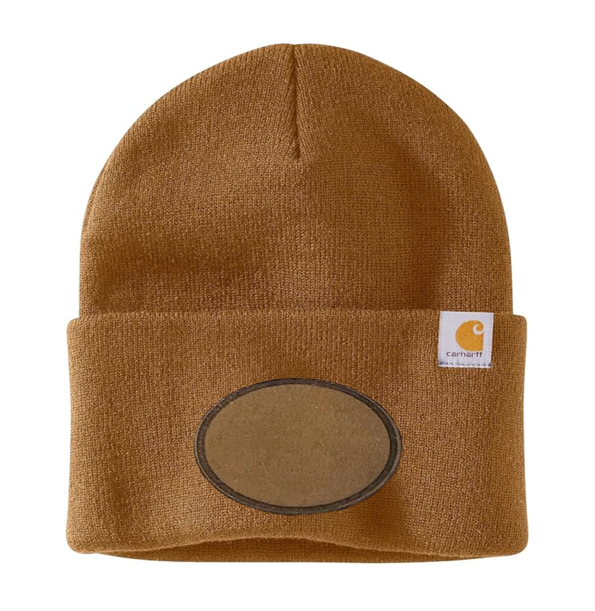 Brown Carhartt Leather Patch Beanie