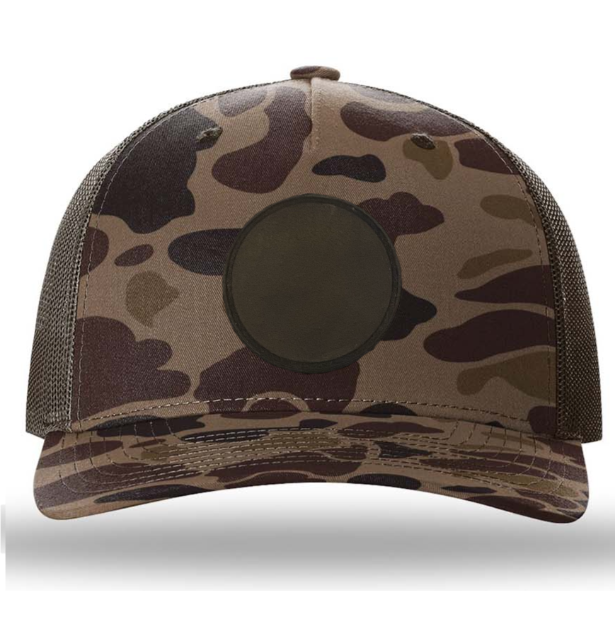 Bark Duck Camo/ Brown Richardson Leather Patch Trucker Hat