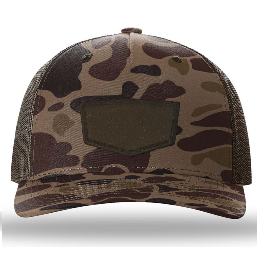 Bark Duck Camo/ Brown Richardson Leather Patch Trucker Hat