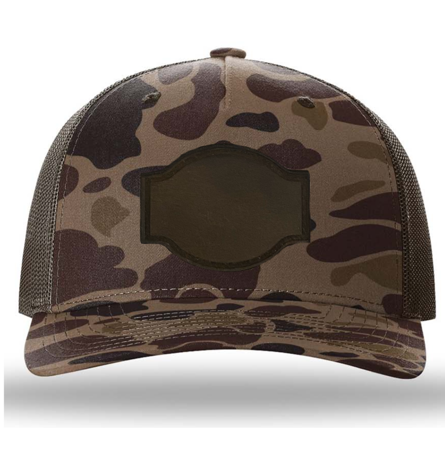 Bark Duck Camo/ Brown Richardson Leather Patch Trucker Hat