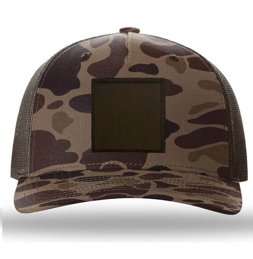 Bark Duck Camo/ Brown Richardson Leather Patch Trucker Hat