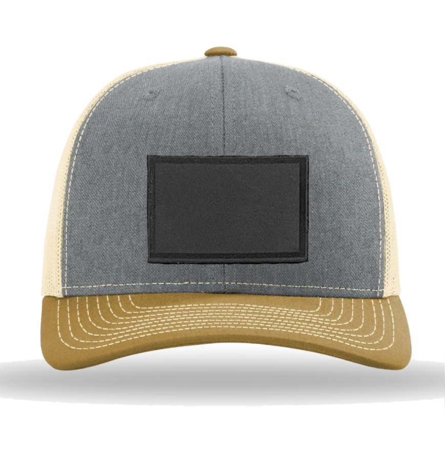 Heather Grey/ Birch/ Amber Gold Richardson Leather Patch Trucker Hat