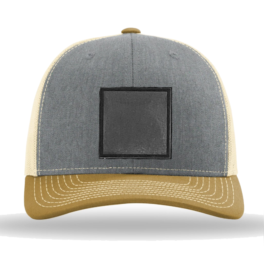 Heather Grey/ Birch/ Amber Gold Richardson Leather Patch Trucker Hat