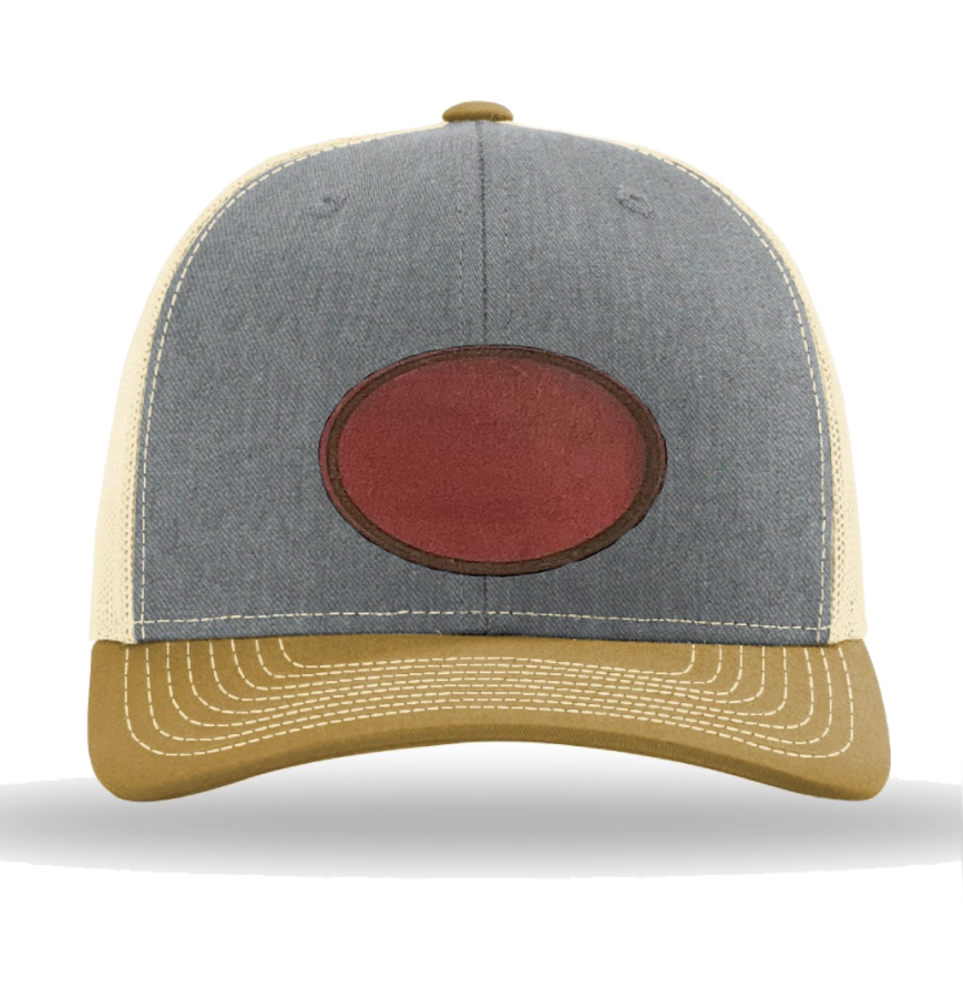 Heather Grey/ Birch/ Amber Gold Richardson Leather Patch Trucker Hat