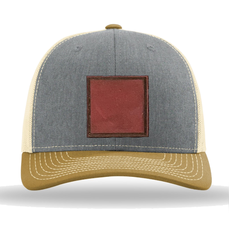 Heather Grey/ Birch/ Amber Gold Richardson Leather Patch Trucker Hat