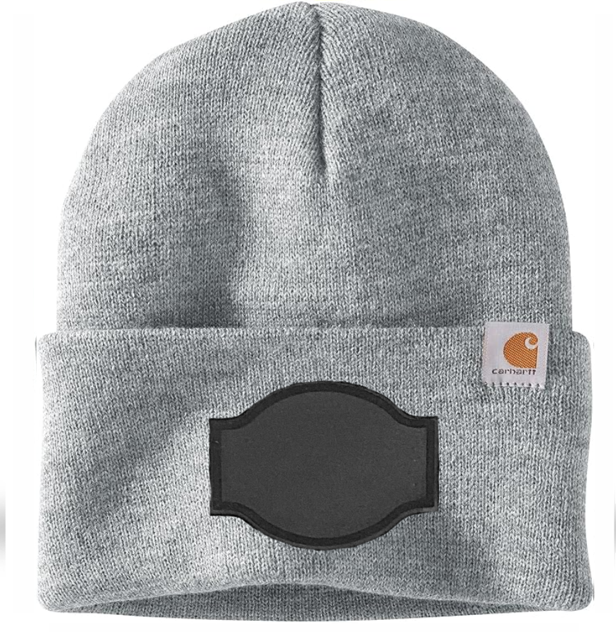 Heather Grey Carhartt Leather Patch Beanie