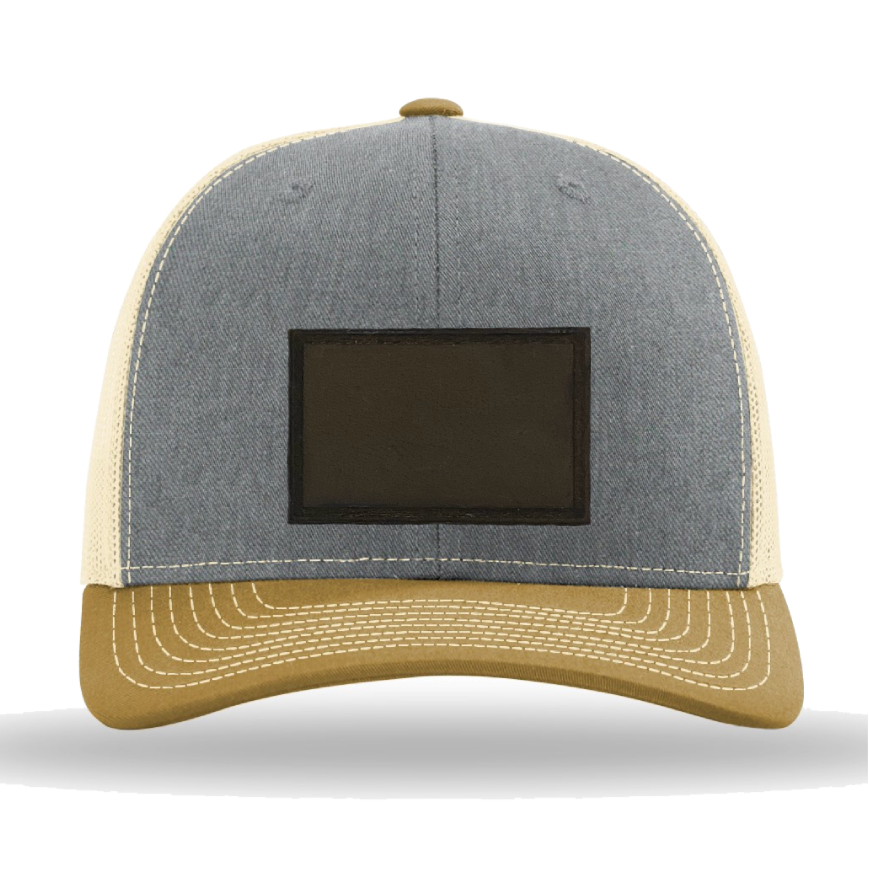 Heather Grey/ Birch/ Amber Gold Richardson Leather Patch Trucker Hat